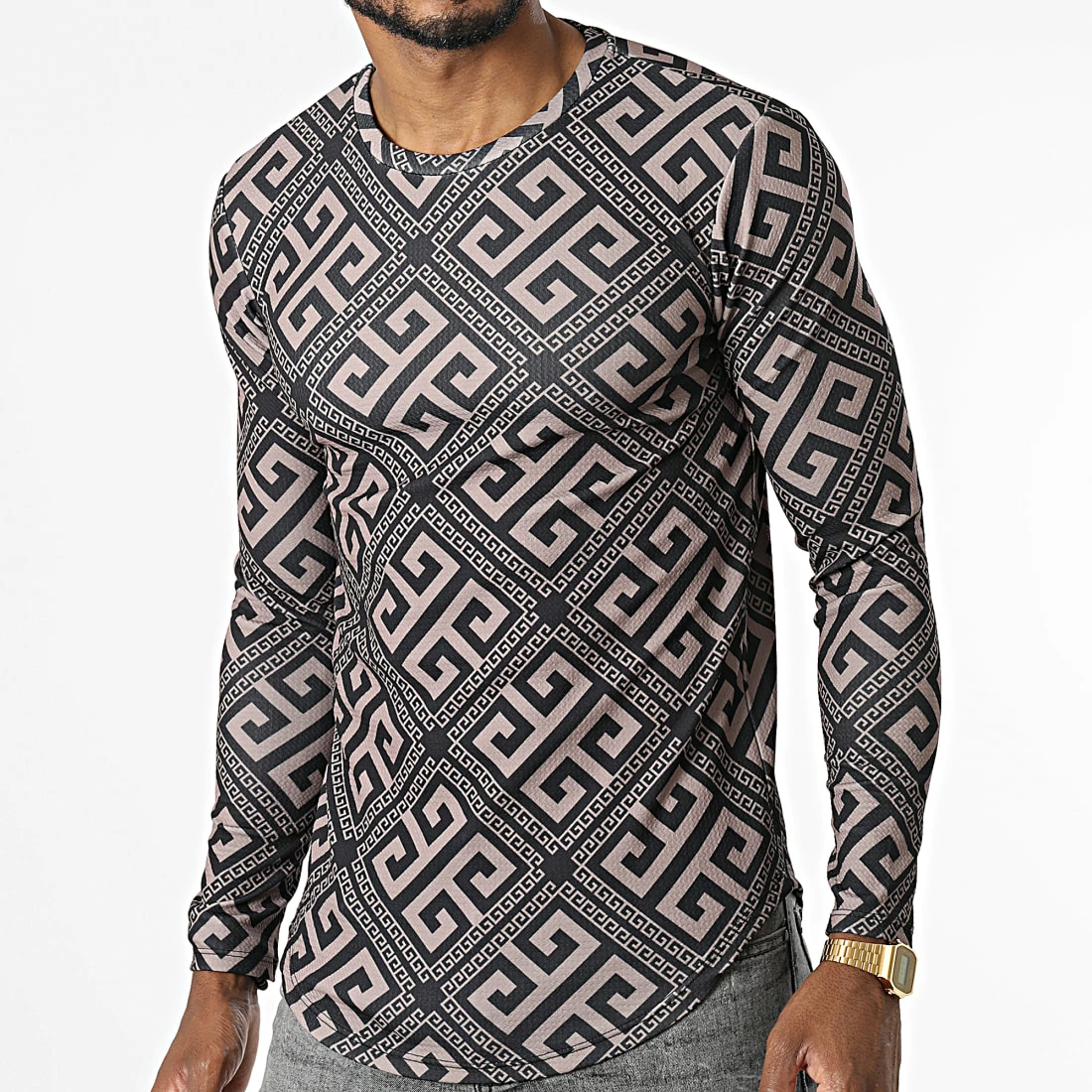 Coupon 💯 Tee 👕 Shirt Manches Longues Oversize D7112 Beige Noir Renaissance de MTX 🧨