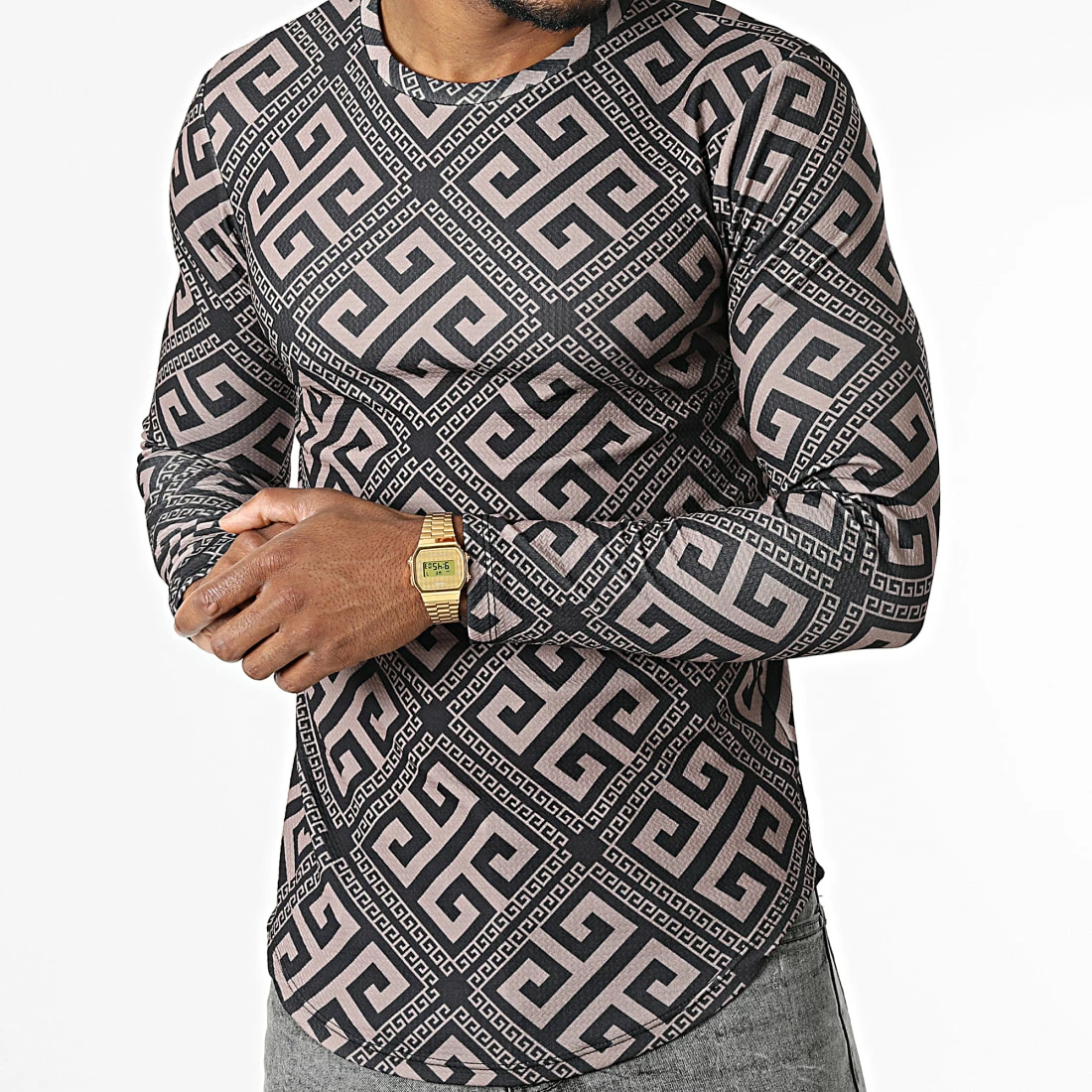 Coupon 💯 Tee 👕 Shirt Manches Longues Oversize D7112 Beige Noir Renaissance de MTX 🧨 – Image 3