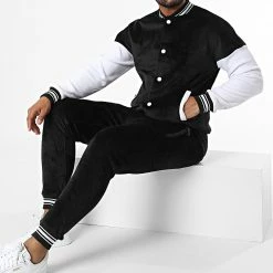 Bon marché 🎁 Ensemble Veste Teddy Et Pantalon Jogging Y-107AB Noir Blanc de MTX 🤩