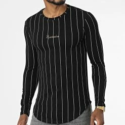 Remise 🛒 Tee 👚 Shirt Manches Longues Oversize A Rayures D7322 Noir de MTX 🥰