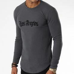 Vente flash 😀 Tee 👕 Shirt Manches Longues Oversize D7246 Gris Anthracite de MTX 😉