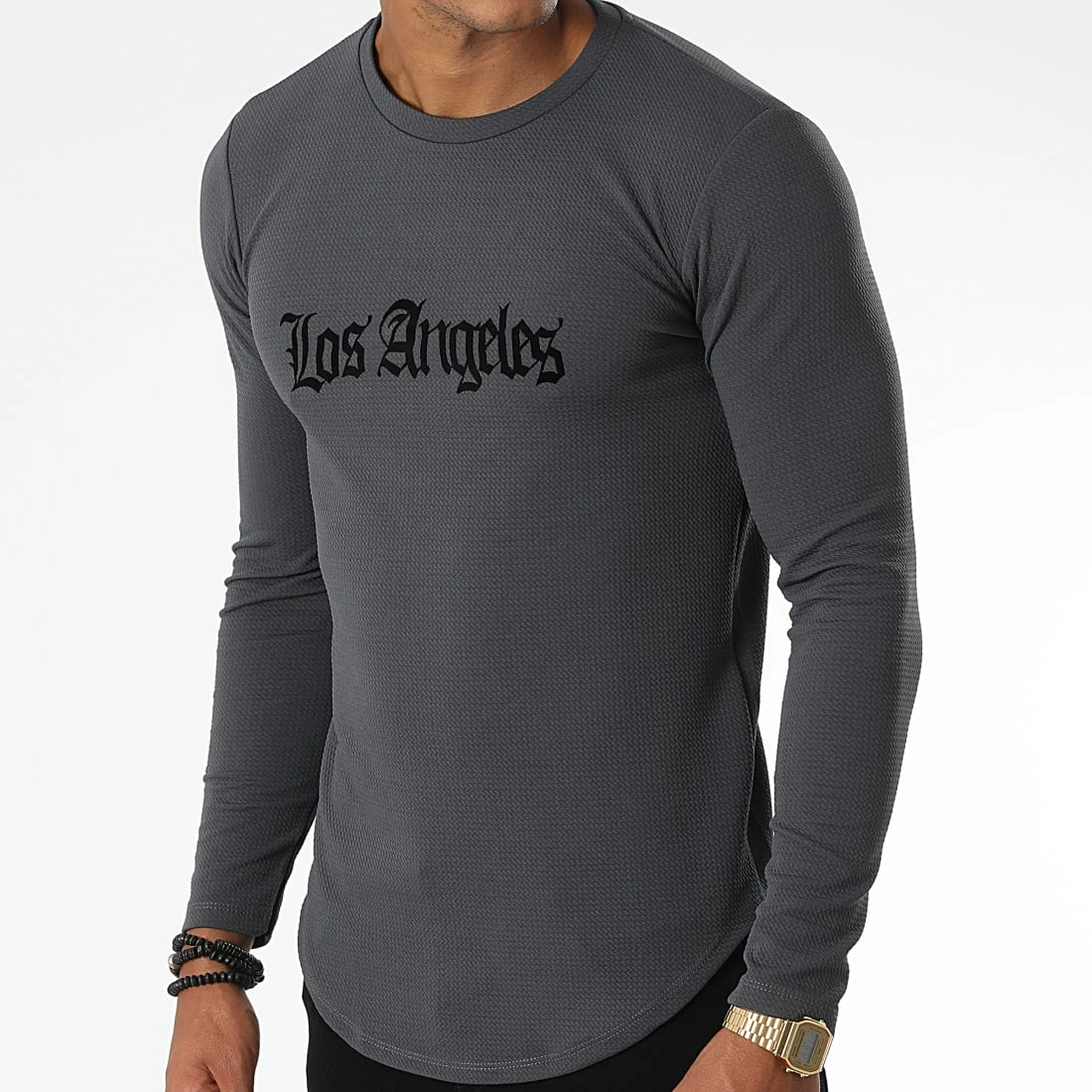 Vente flash 😀 Tee 👕 Shirt Manches Longues Oversize D7246 Gris Anthracite de MTX 😉