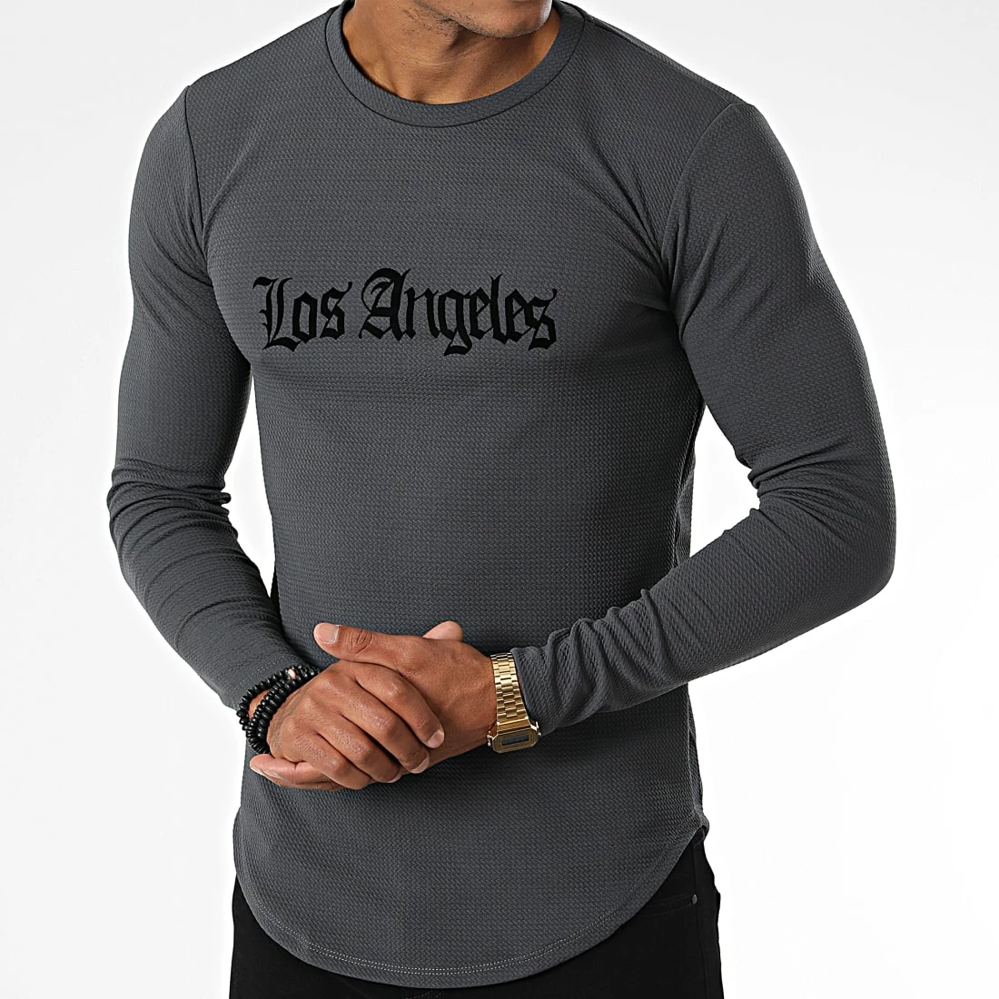 Vente flash 😀 Tee 👕 Shirt Manches Longues Oversize D7246 Gris Anthracite de MTX 😉 – Image 3