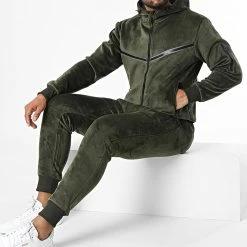 Promo 😍 Ensemble Veste Zippée Capuche Et Pantalon Jogging Y-03AB Vert Kaki de MTX ⌛