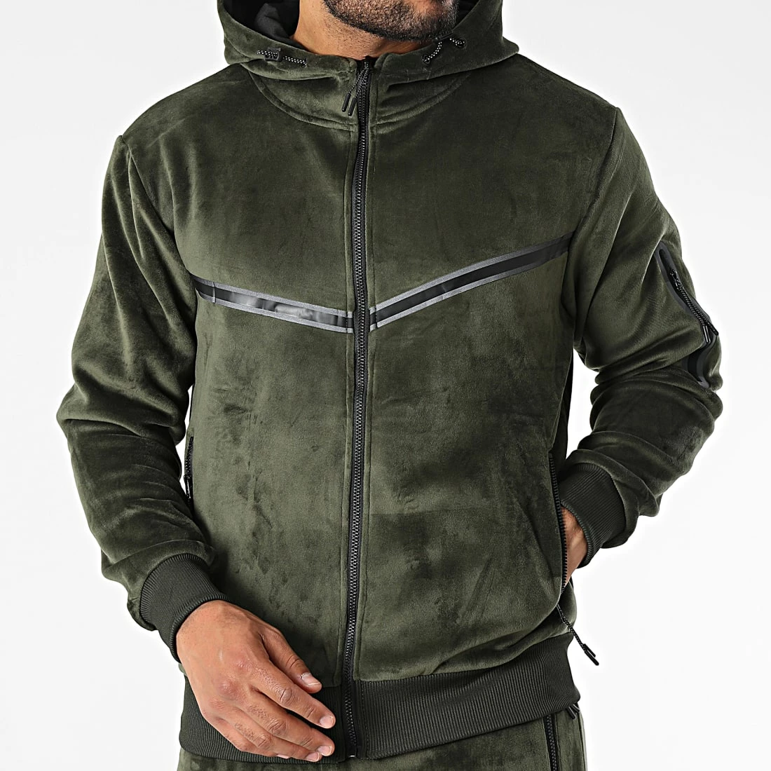 Promo đ Ensemble Veste Zippée Capuche Et Pantalon Jogging Y-03AB Vert Kaki de MTX â â Image 3
