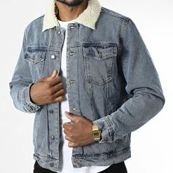 Remise 😍 Veste Jean Col Mouton R207 Bleu Denim de MTX 🥰