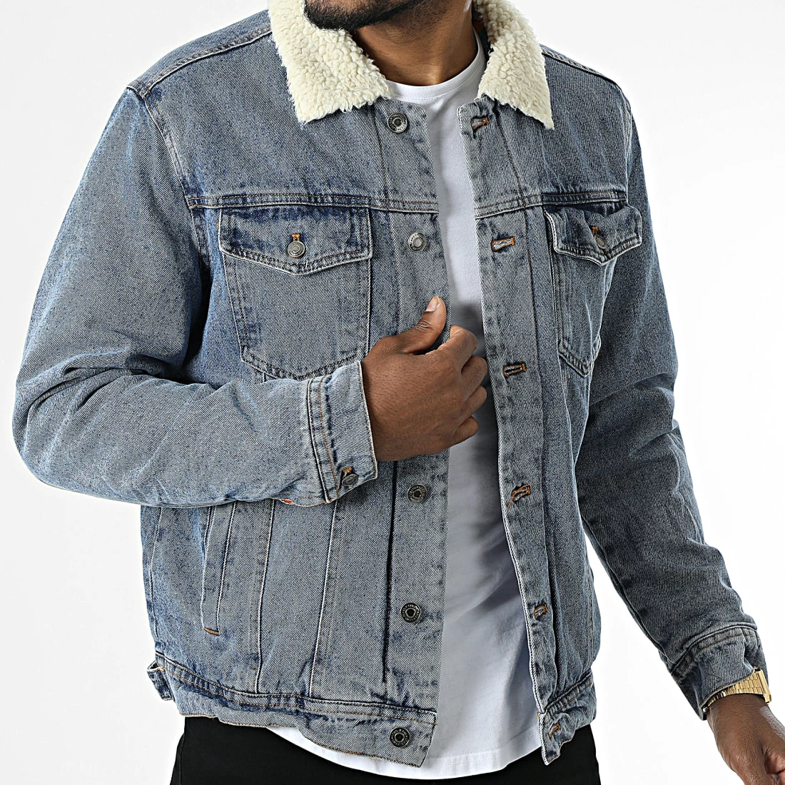 Remise 😍 Veste Jean Col Mouton R207 Bleu Denim de MTX 🥰 – Image 3