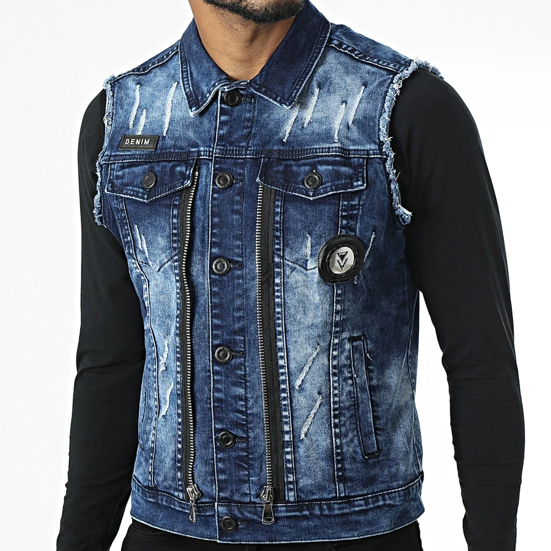 De gros 👏 Veste Jean Sans Manches G115 Bleu Denim de MTX 🎉