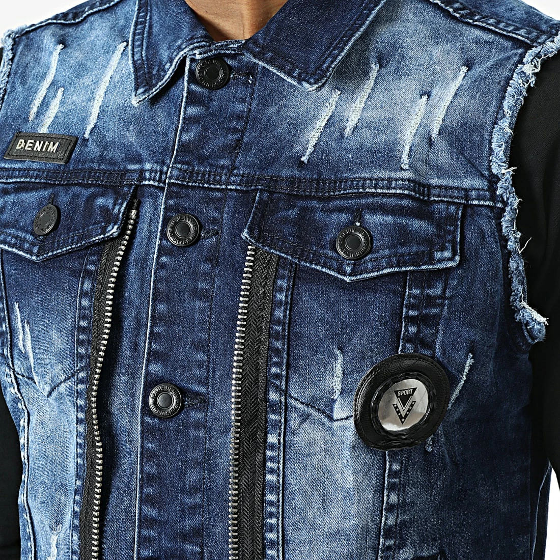 De gros 👏 Veste Jean Sans Manches G115 Bleu Denim de MTX 🎉 – Image 2