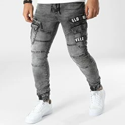 Nouveau ✔️ Pantalon Cargo En Jean E9697 Gris Anthracite de MTX 👍