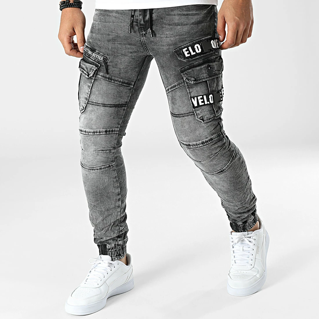 Nouveau ✔️ Pantalon Cargo En Jean E9697 Gris Anthracite de MTX 👍