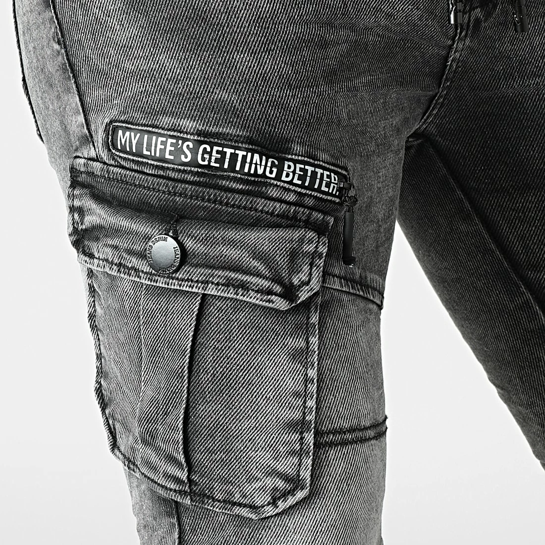 Nouveau ✔️ Pantalon Cargo En Jean E9697 Gris Anthracite de MTX 👍 – Image 2