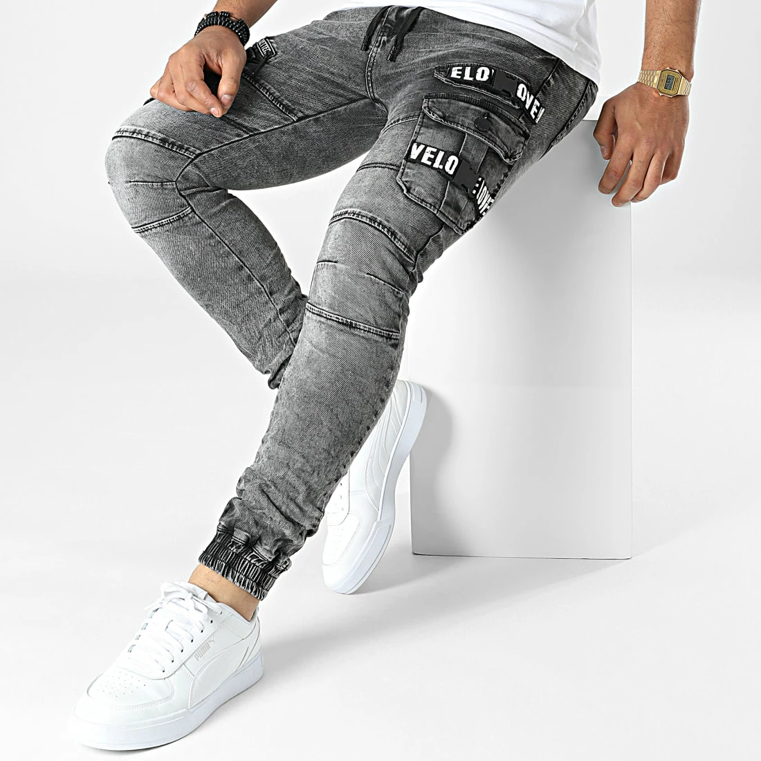 Nouveau ✔️ Pantalon Cargo En Jean E9697 Gris Anthracite de MTX 👍 – Image 3