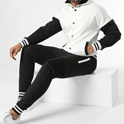 Meilleure affaire 🔥 Ensemble Veste Teddy A Capuche Et Pantalon Cargo T1112 Blanc Noir de MTX 💯