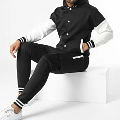 Sortie 👍 Ensemble Veste Teddy A Capuche Et Pantalon Cargo T1112 Noir de MTX 🎁