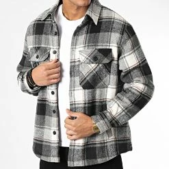 Remise ✨ Surchemise A Carreaux YT130 Blanc Gris de MTX 🤩