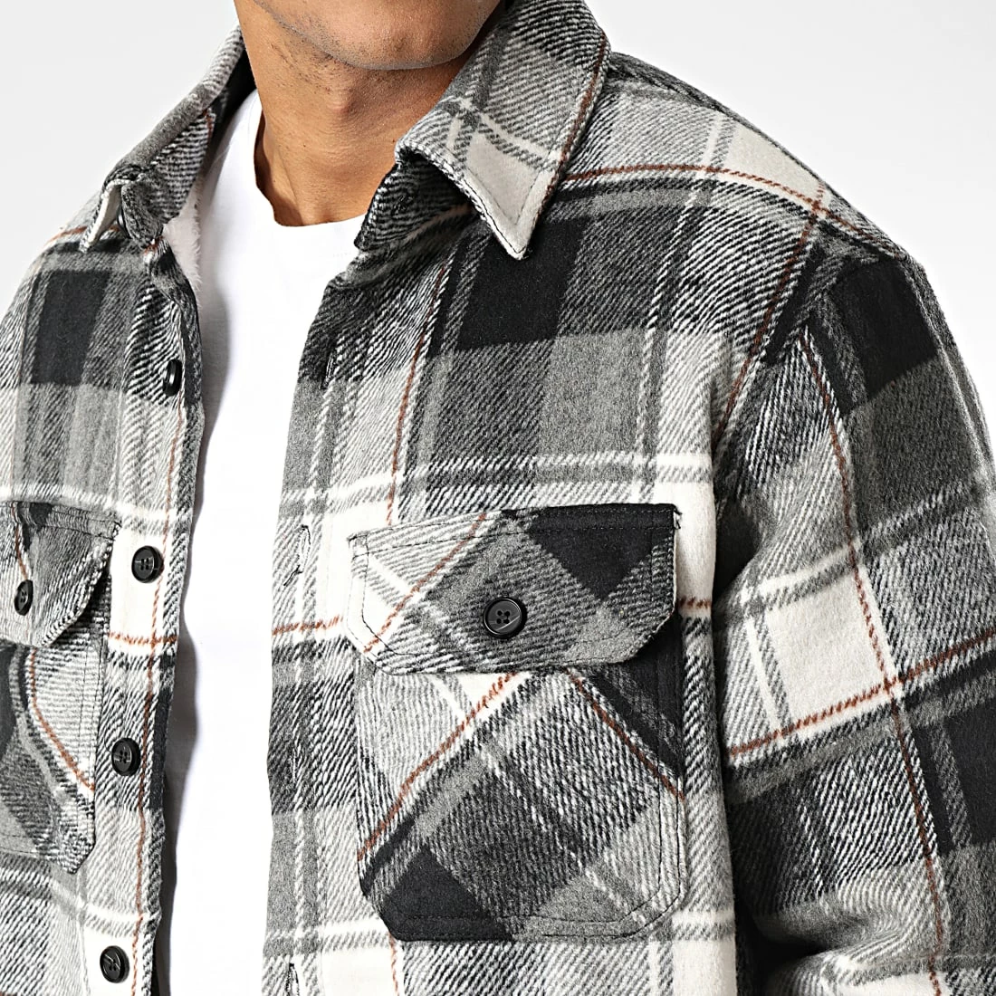 Remise ✨ Surchemise A Carreaux YT130 Blanc Gris de MTX 🤩 – Image 2